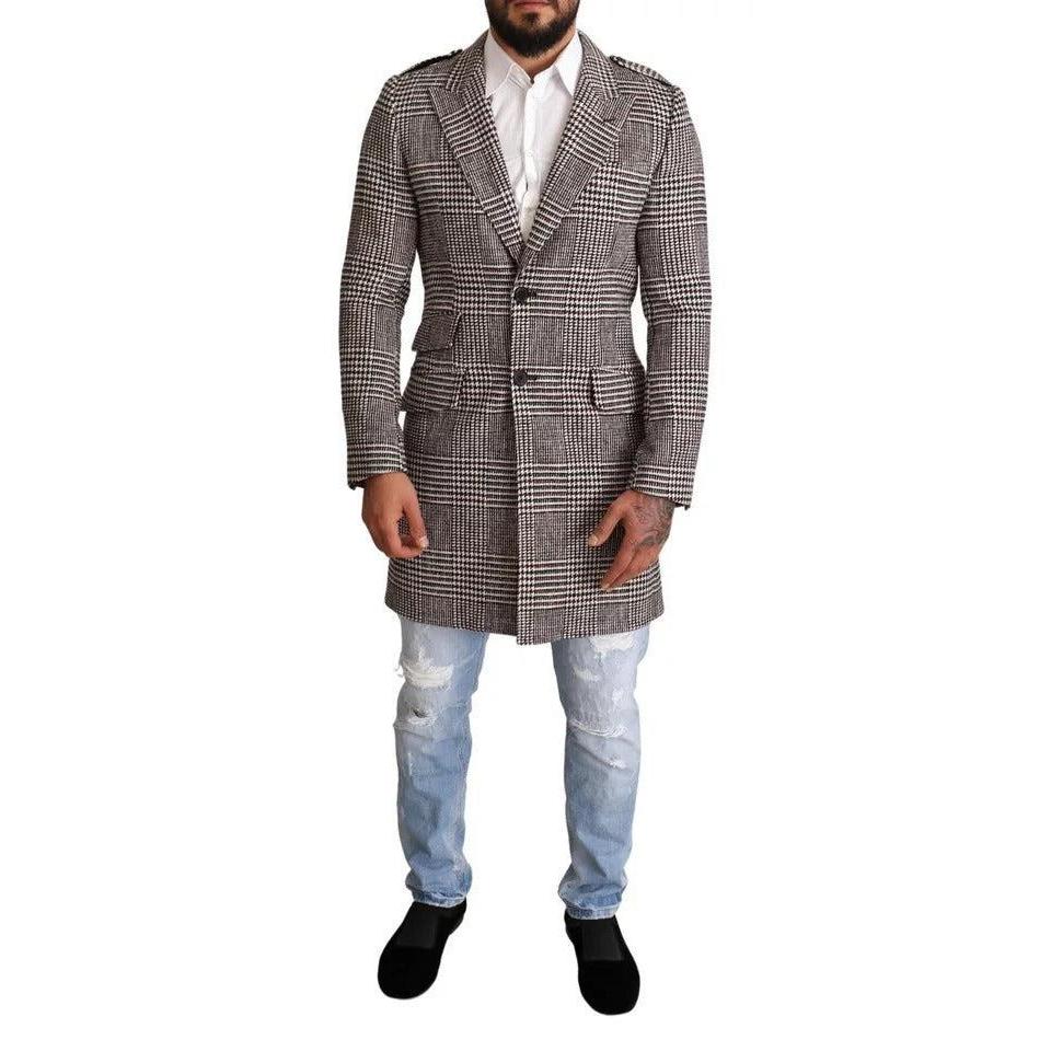 Dolce &amp; Gabbana Gray Check Plaid Long Trench Coat Jacket