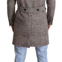 Dolce & Gabbana Gray Check Plaid Long Trench Coat Jacket