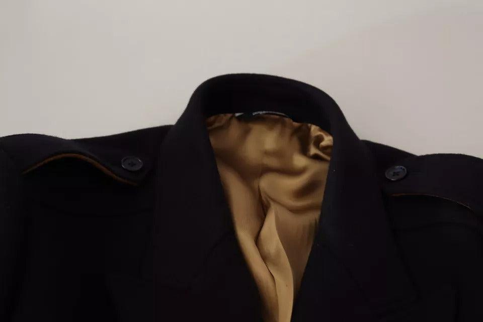 Dolce &amp; Gabbana Blue Trench Coat Long Wool Stretch Jacket