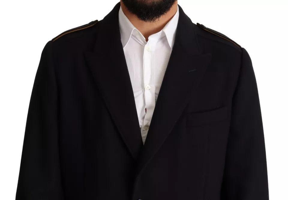 Dolce &amp; Gabbana Blue Trench Coat Long Wool Stretch Jacket