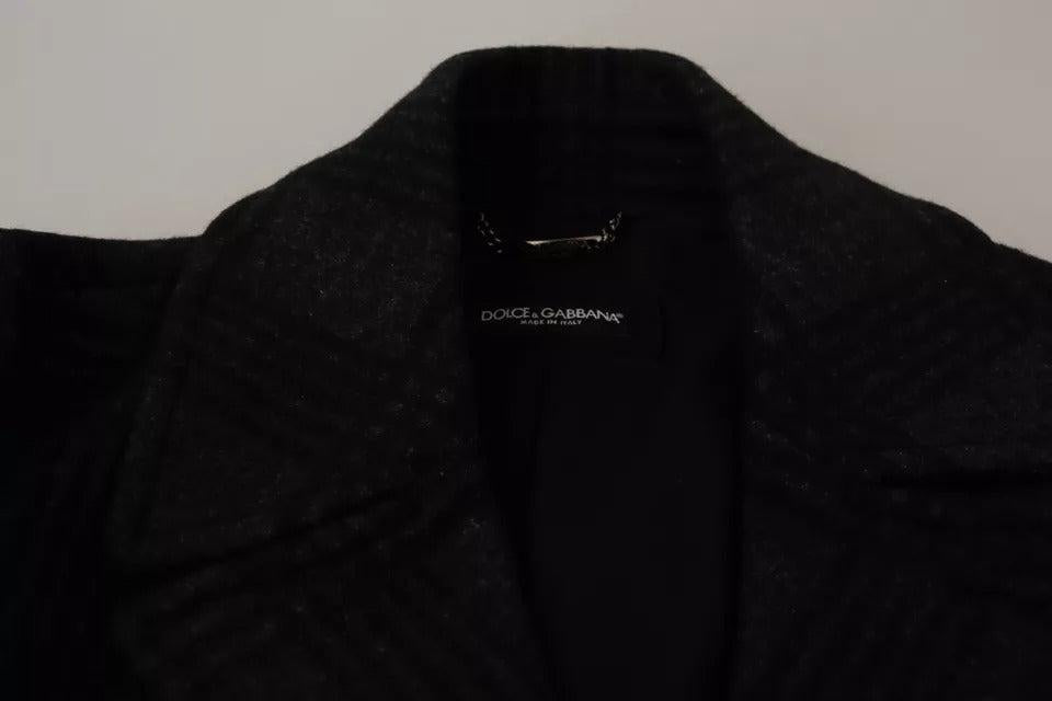 Dolce &amp; Gabbana Black Trench Coat Check Wool Jacket