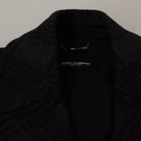 Dolce & Gabbana Black Trench Coat Check Wool Jacket