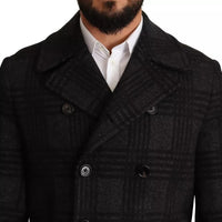 Dolce & Gabbana Black Trench Coat Check Wool Jacket