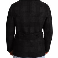 Dolce & Gabbana Black Trench Coat Check Wool Jacket