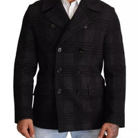 Dolce & Gabbana Black Trench Coat Check Wool Jacket