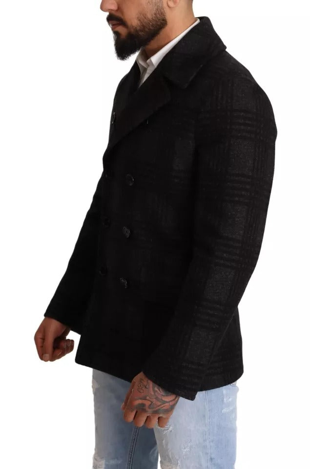 Dolce & Gabbana Black Trench Coat Check Wool Jacket