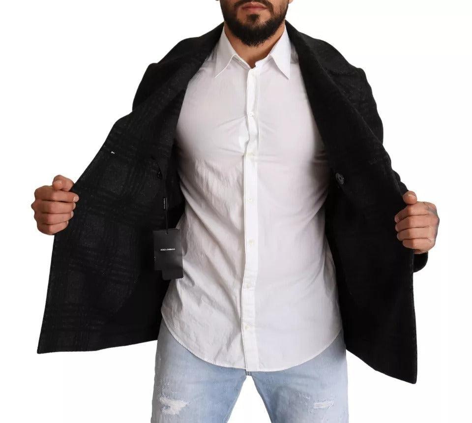 Dolce &amp; Gabbana Black Trench Coat Check Wool Jacket