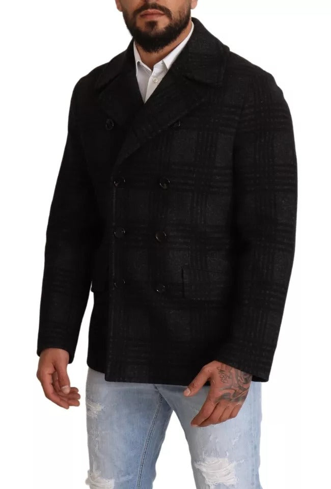 Dolce & Gabbana Black Trench Coat Check Wool Jacket