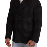 Dolce & Gabbana Black Trench Coat Check Wool Jacket