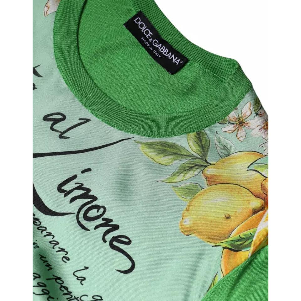 Dolce &amp; Gabbana Green Silk Granita Al Limone Long Sleeves Sweater