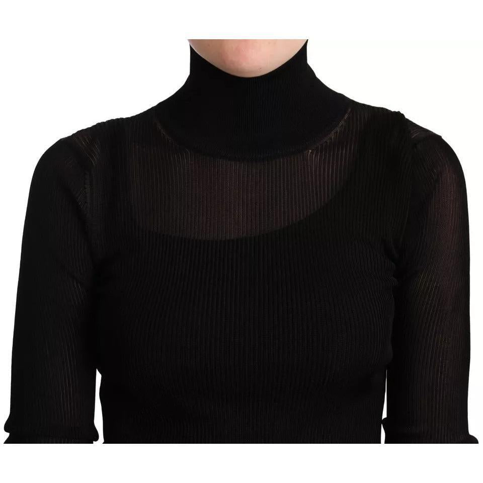 Dolce &amp; Gabbana Black Turtleneck Form Fitting Pullover Sweater