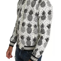 Dolce & Gabbana White Black Pineapple Bomber Coat Jacket