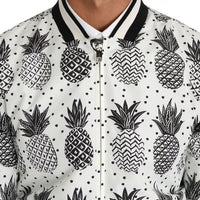 Dolce & Gabbana White Black Pineapple Bomber Coat Jacket