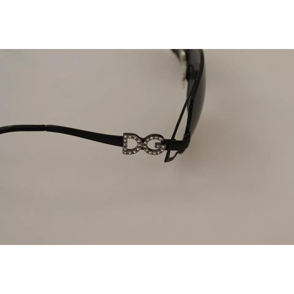 Dolce &amp; Gabbana Black Metal Frame Logo Crystals Shades Sunglasses DG2016B