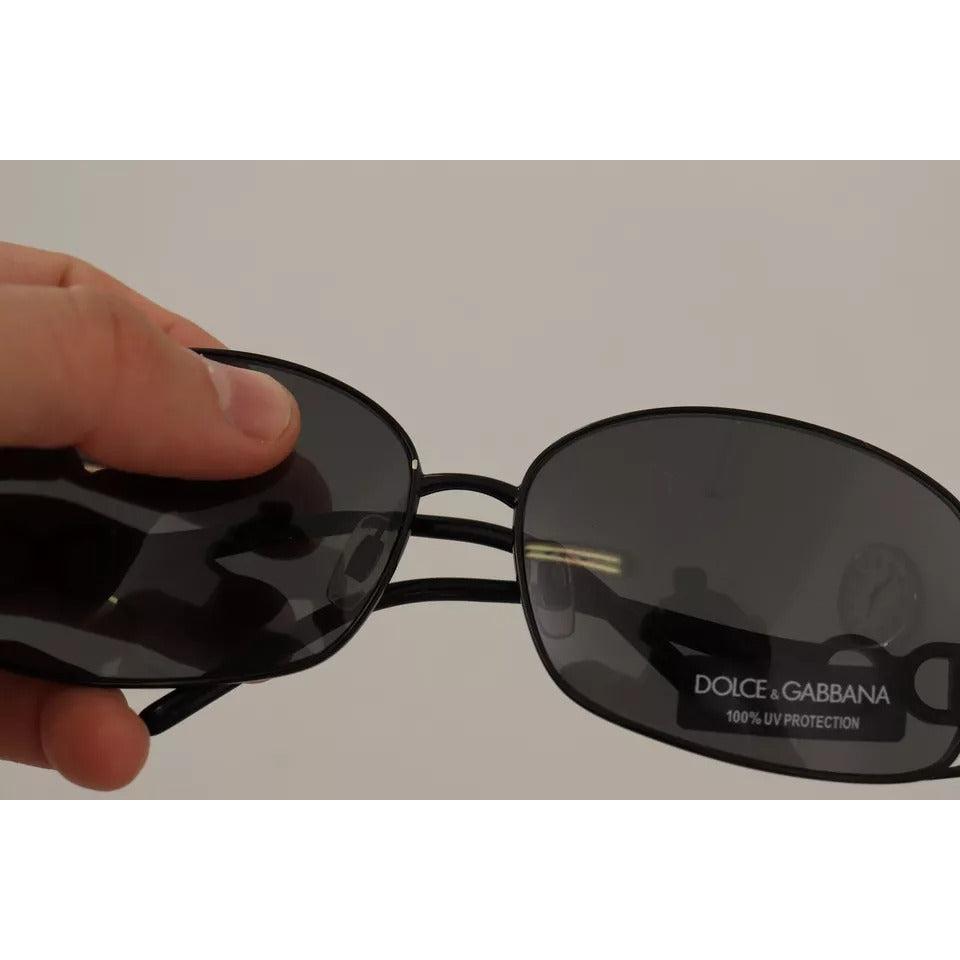 Dolce &amp; Gabbana Black Metal Frame Logo Crystals Shades Sunglasses DG2016B