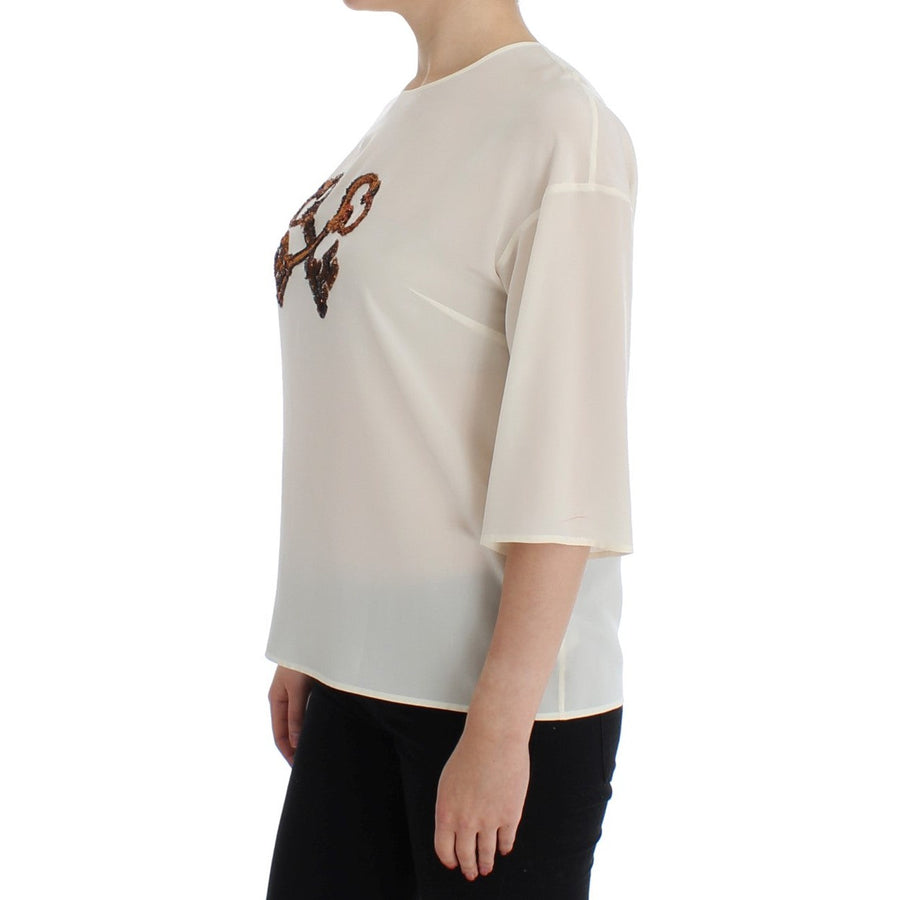 Dolce & Gabbana Ivory Sequined Silk Blouse Top