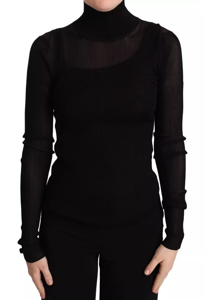 Dolce & Gabbana Black Turtleneck Form Fitting Pullover Sweater