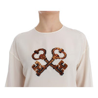 Dolce & Gabbana Ivory Sequined Silk Blouse Top