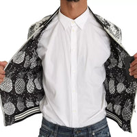 Dolce & Gabbana White Black Pineapple Bomber Coat Jacket