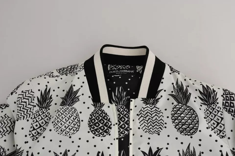 Dolce &amp; Gabbana White Black Pineapple Bomber Coat Jacket