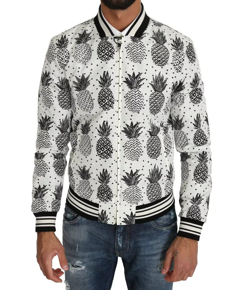 Dolce &amp; Gabbana White Black Pineapple Bomber Coat Jacket