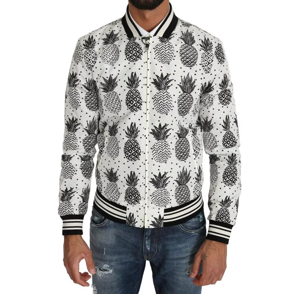 Dolce &amp; Gabbana White Black Pineapple Bomber Coat Jacket