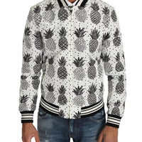 Dolce & Gabbana White Black Pineapple Bomber Coat Jacket