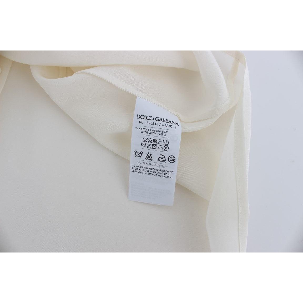 Dolce &amp; Gabbana Ivory Sequined Silk Blouse Top