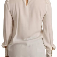 Dolce & Gabbana Off White Silk Long Sleeve Turtle Neck Top