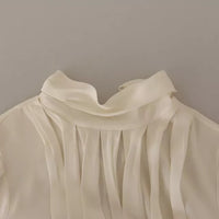 Dolce & Gabbana Off White Silk Long Sleeve Turtle Neck Top