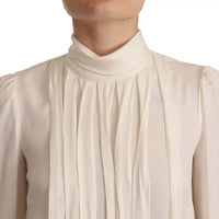 Dolce & Gabbana Off White Silk Long Sleeve Turtle Neck Top