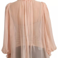 Dolce & Gabbana Light Pink Silk Long Sleeve Ascot Collar Top