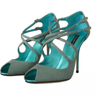 Dolce & Gabbana Blue Glittered Strappy Heels Sandals Shoes