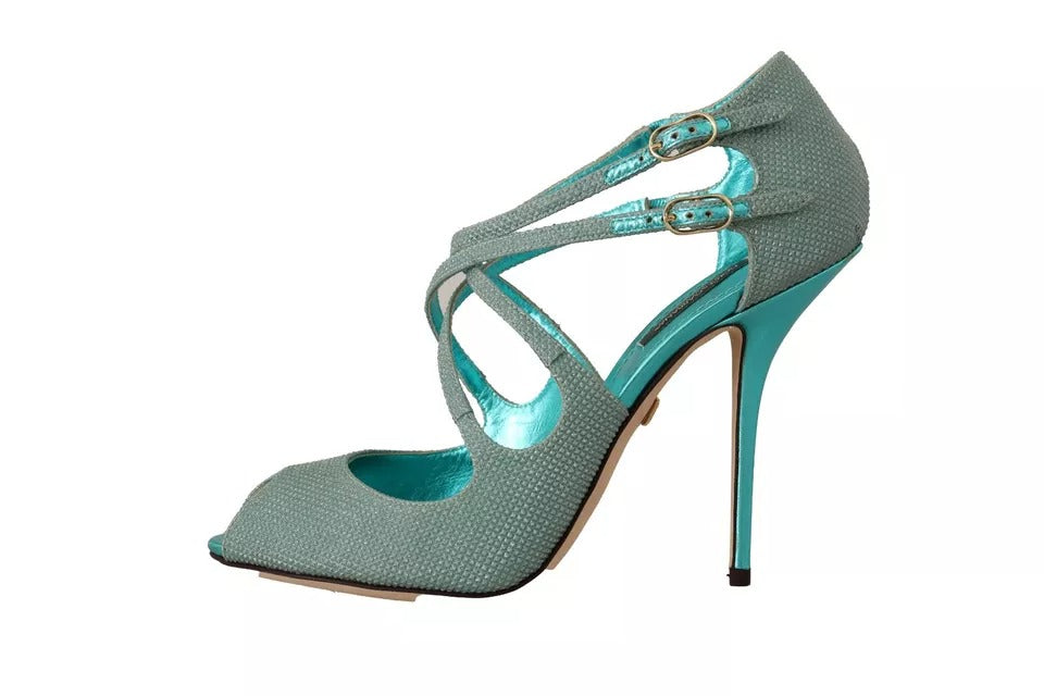 Dolce & Gabbana Blue Glittered Strappy Heels Sandals Shoes