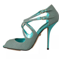 Dolce & Gabbana Blue Glittered Strappy Heels Sandals Shoes