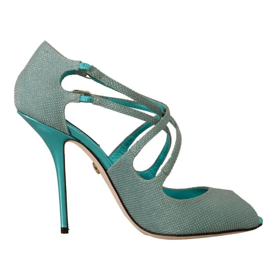 Dolce &amp; Gabbana Blue Glittered Strappy Heels Sandals Shoes
