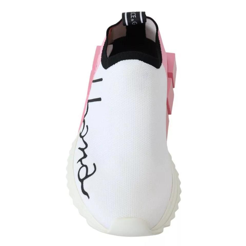 Dolce &amp; Gabbana Pink White Logo Sorrento Sneakers Shoes