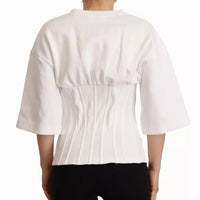 Dolce & Gabbana White Cotton Blend 3/4 Sleeves Blouse Top