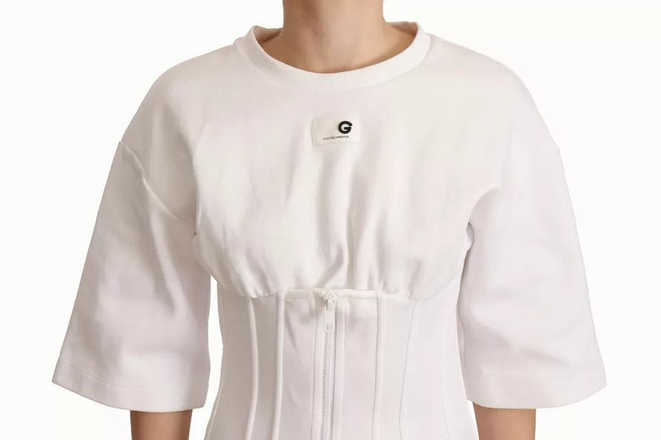 Dolce & Gabbana White Cotton Blend 3/4 Sleeves Blouse Top