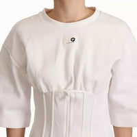 Dolce & Gabbana White Cotton Blend 3/4 Sleeves Blouse Top