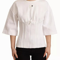 Dolce & Gabbana White Cotton Blend 3/4 Sleeves Blouse Top