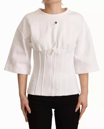 Dolce & Gabbana White Cotton Blend 3/4 Sleeves Blouse Top