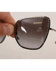 Dolce & Gabbana DG2212 Black Silver Oval Metal Frame Lace Logo Sunglasses