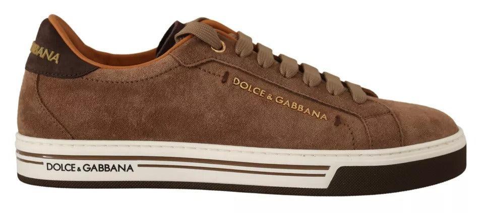 Dolce &amp; Gabbana Brown Suede Logo Low Top Sneakers Men Shoes