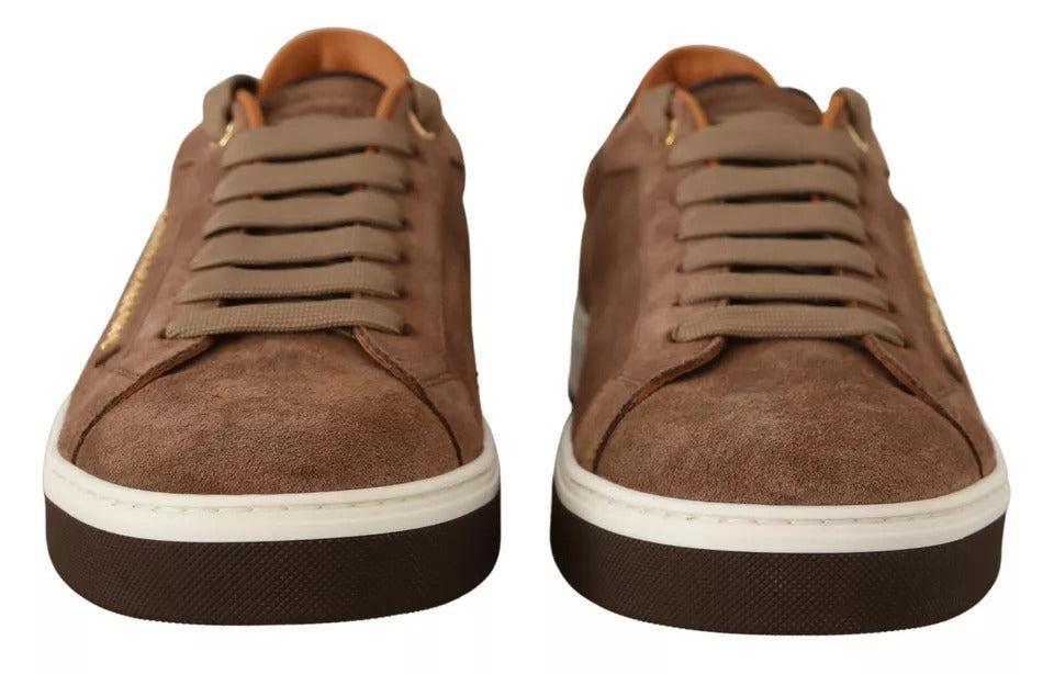 Dolce &amp; Gabbana Brown Suede Logo Low Top Sneakers Men Shoes