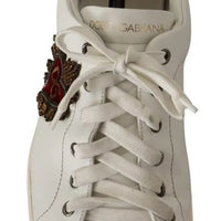 Dolce & Gabbana White Leather Heart Low Top Casual Sneakers Shoes