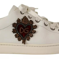 Dolce & Gabbana White Leather Heart Low Top Casual Sneakers Shoes