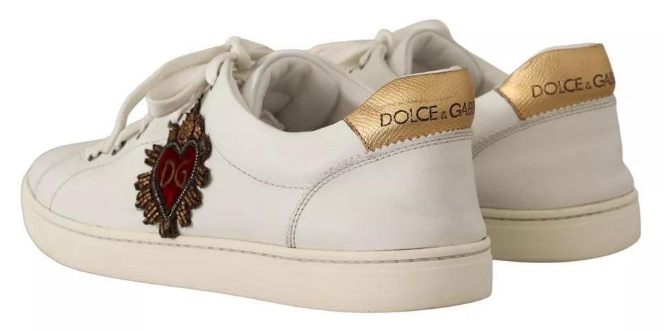 Dolce &amp; Gabbana White Leather Heart Low Top Casual Sneakers Shoes