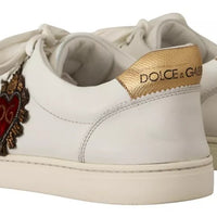 Dolce & Gabbana White Leather Heart Low Top Casual Sneakers Shoes