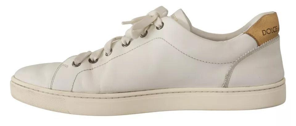 Dolce &amp; Gabbana White Leather Heart Low Top Casual Sneakers Shoes